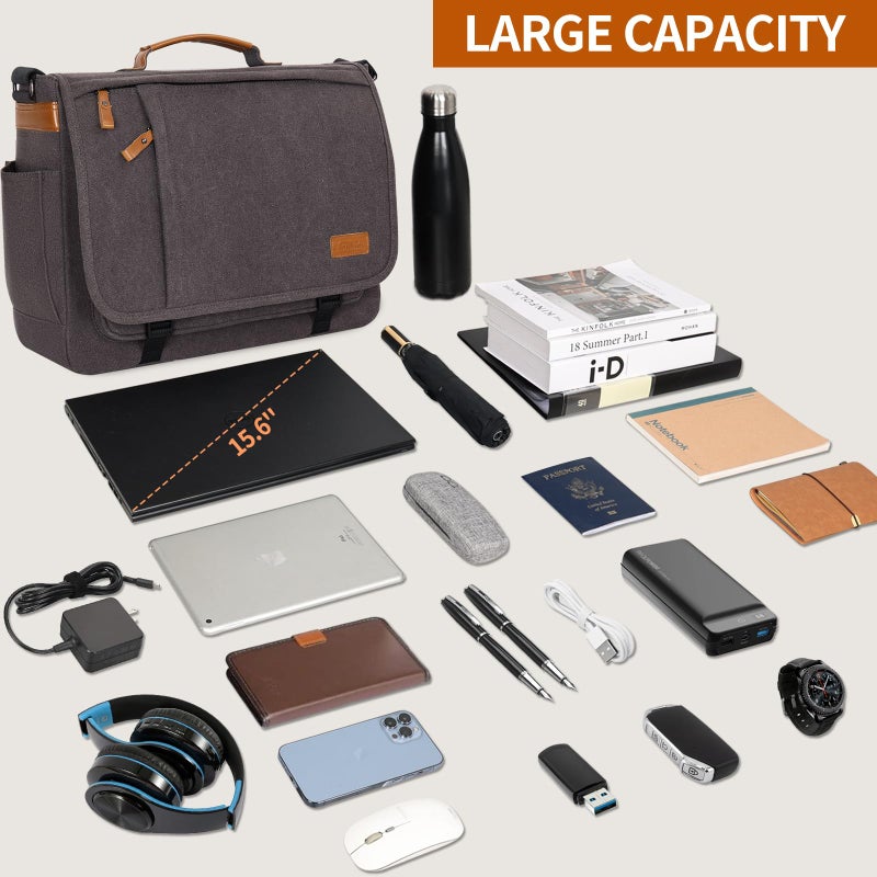 ESTARER Computer Messenger Bag 15-15.6 inch, Water-resistant Canvas Work Bag Briefcase, Laptop ShoulderSatchel with Buckles, Grey - Image 5